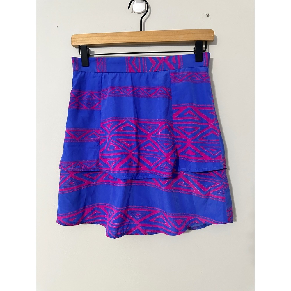 Hunter Dixon New York Skirt Size 2 Blue Pink‎ Geometric Print Tiered Mini